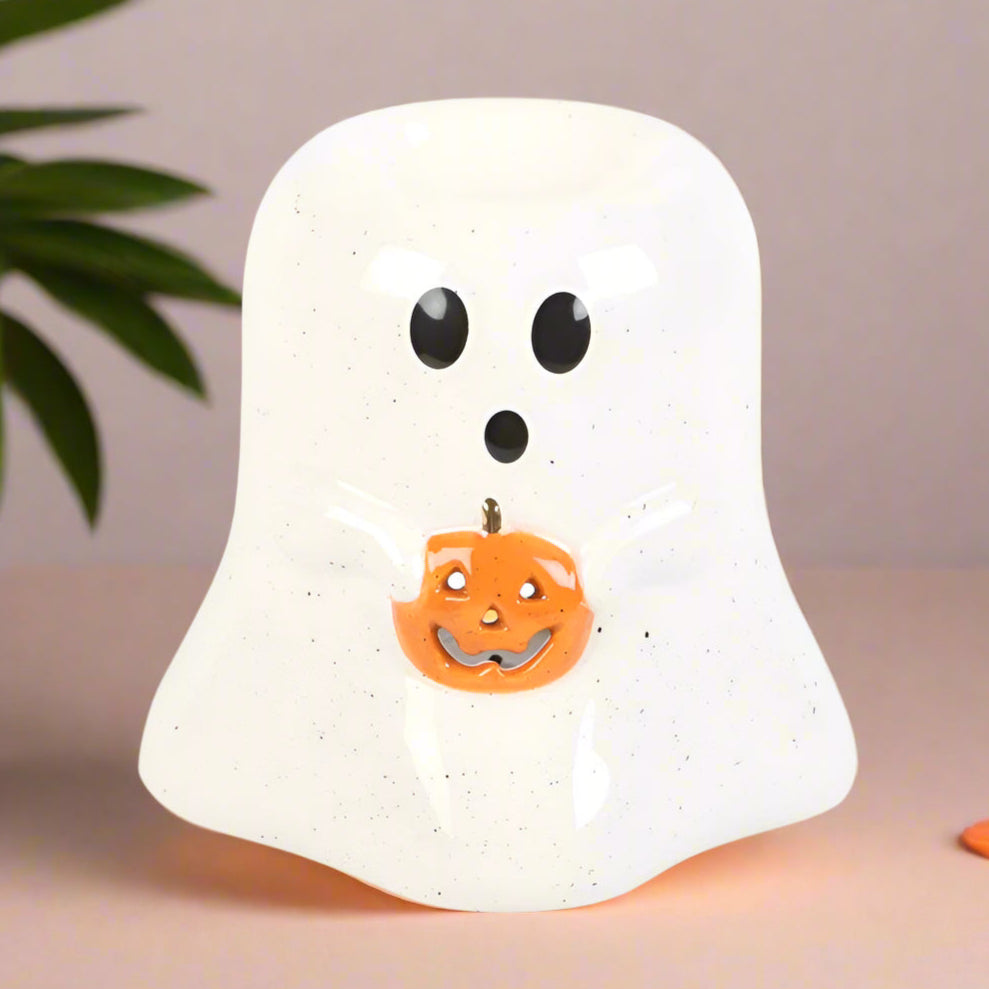 Ghost Shaped Oil Burner and Wax Warmer with Pumpkin