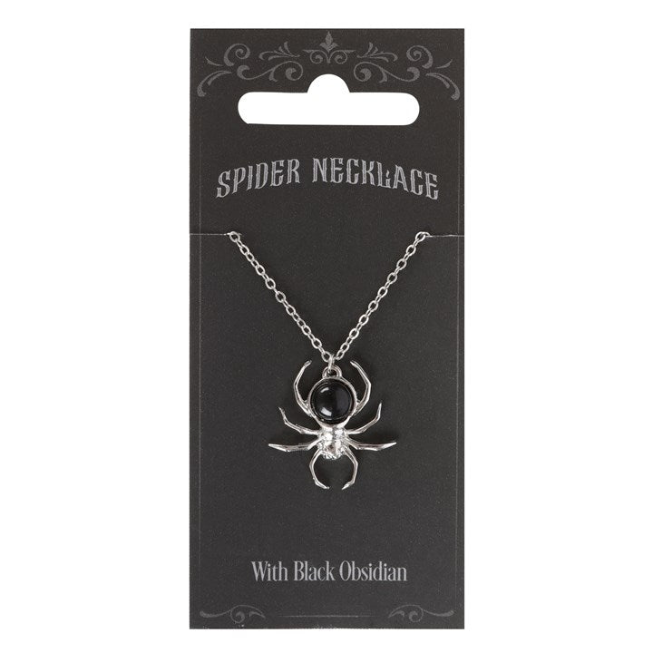 Black Obsidian Spider Necklace - Gothic Halloween Pendant Jewellery