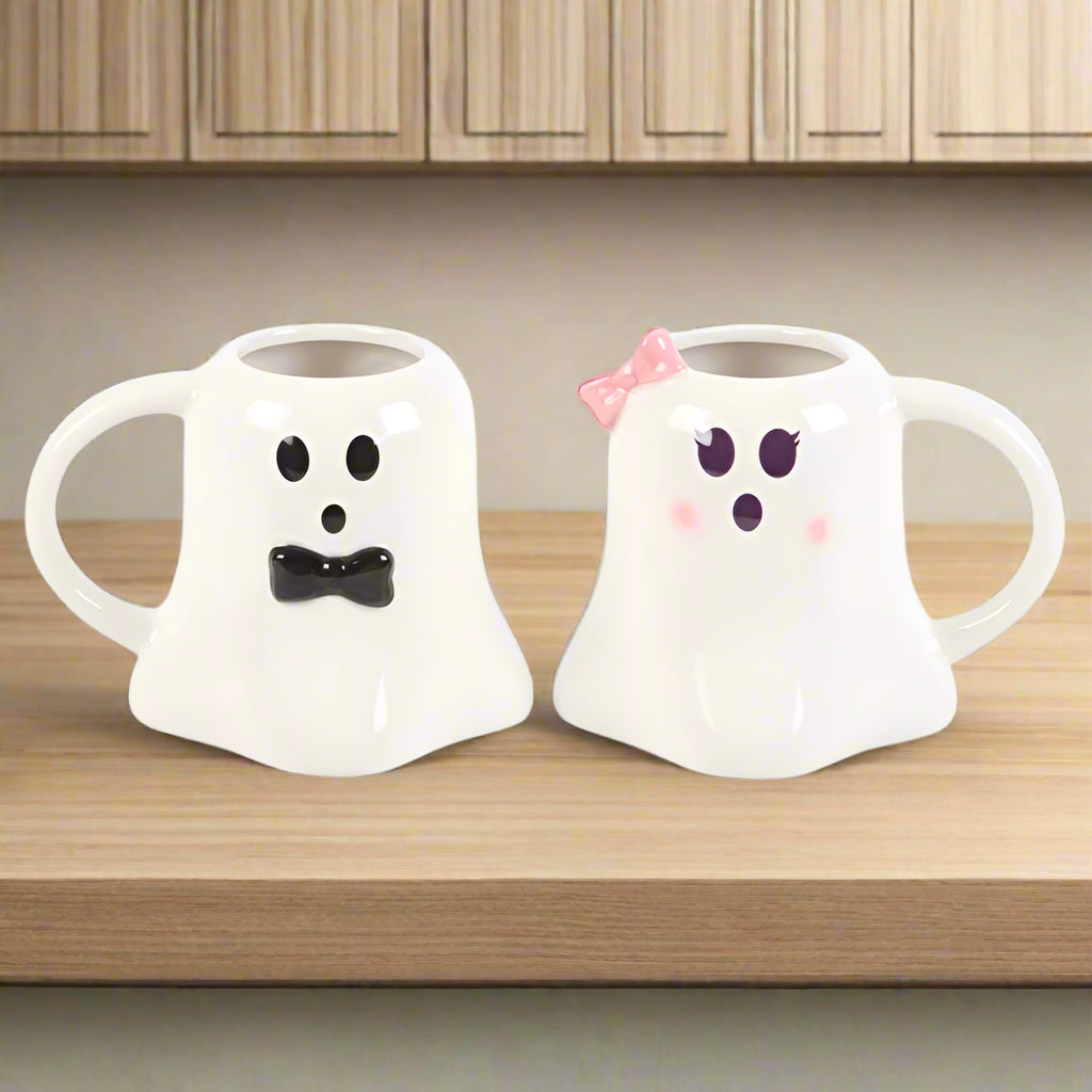 Mr and Mrs Boo Ghost Shaped Mug Set