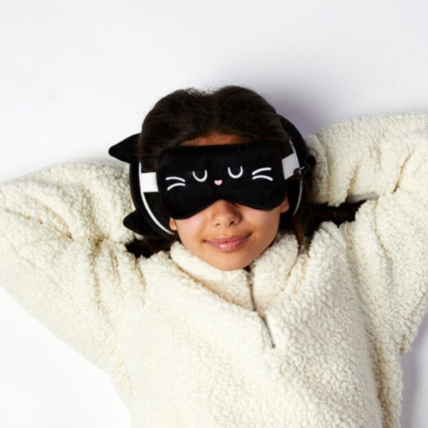 Feline Fine Black Cat Travel Pillow & Eye Mask - Relaxeazzz