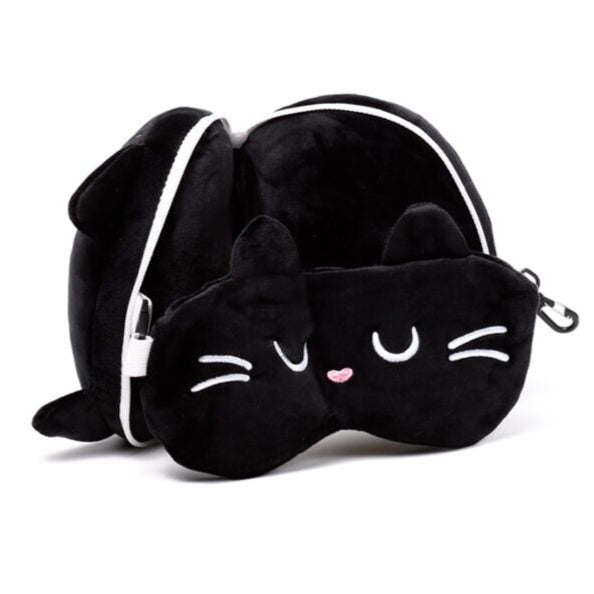 Feline Fine Black Cat Travel Pillow & Eye Mask - Relaxeazzz
