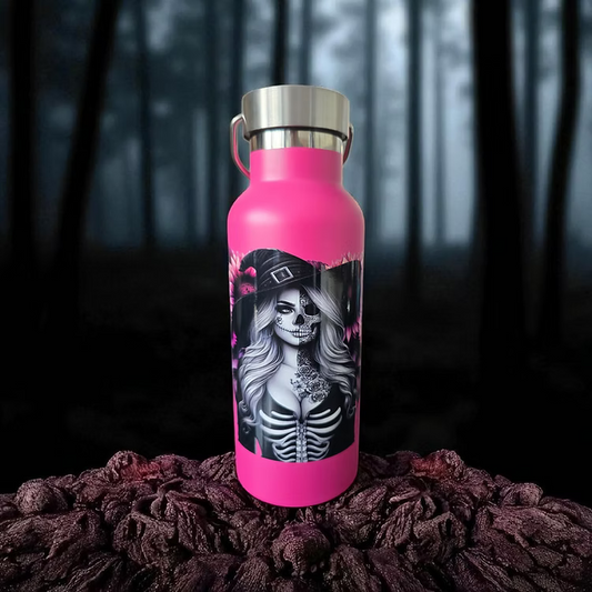 Gothic Pink Stainless Steel Flask - Skeleton & Dripping Sunflowers Design 500ml
