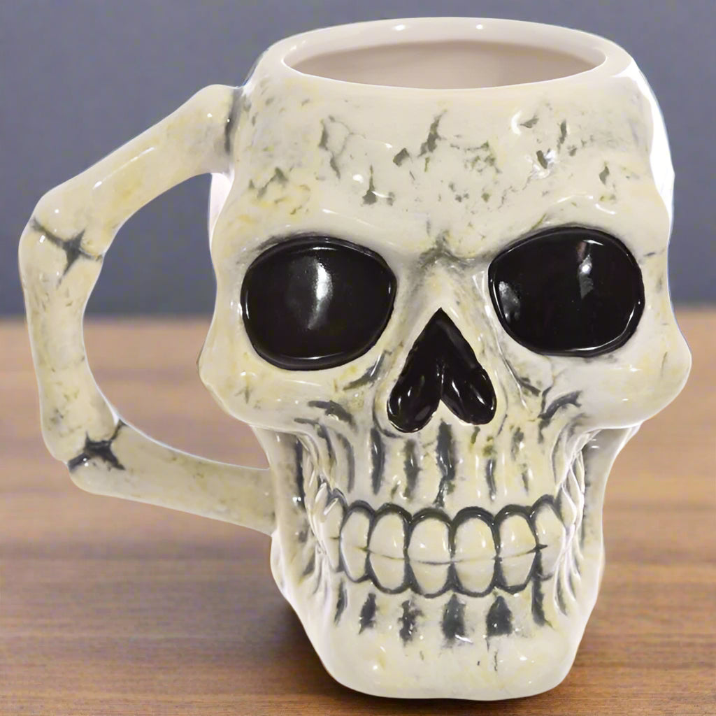 Ancient Skull Shaped Ceramic Mug - Skull & Roses Collection