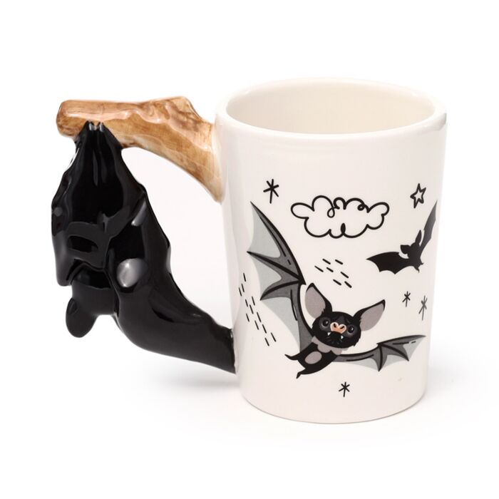 Bat Handle Ceramic Mug - Gothic Halloween Coffee Cup 400ml