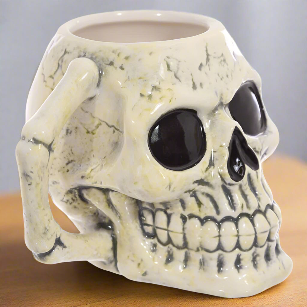 Ancient Skull Shaped Ceramic Mug - Skull & Roses Collection