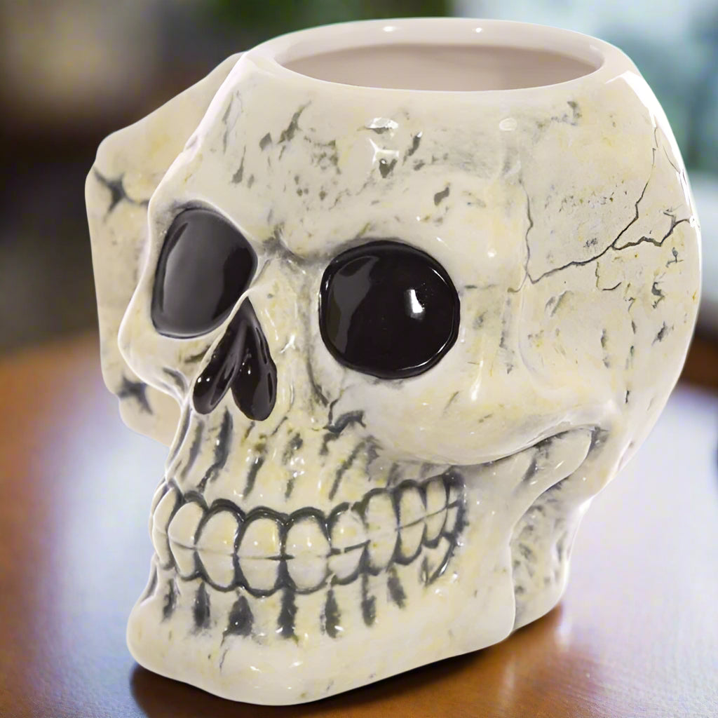 Ancient Skull Shaped Ceramic Mug - Skull & Roses Collection