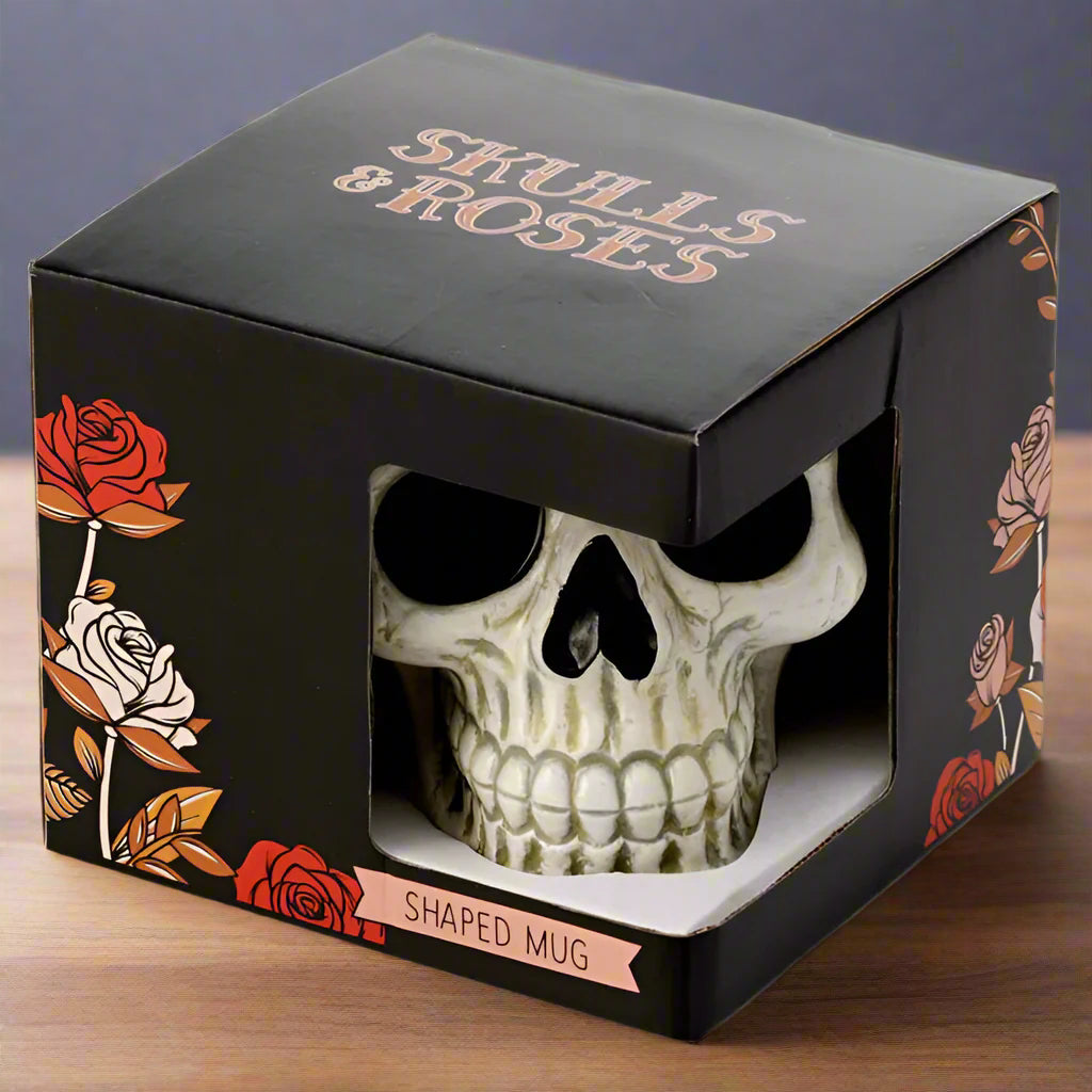 Ancient Skull Shaped Ceramic Mug - Skull & Roses Collection