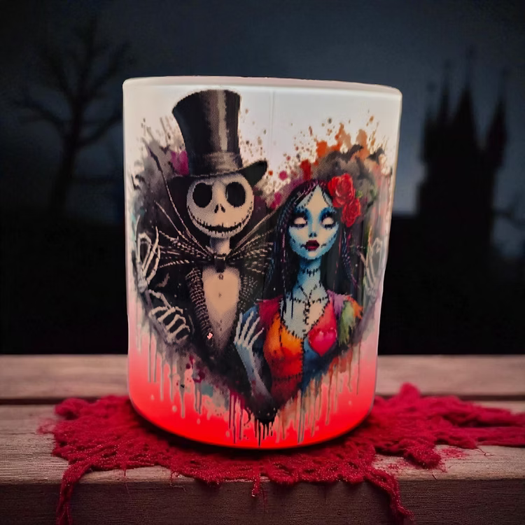 Jack & Sally Gothic Glass Mug - Nightmare Before Christmas Inspired Design 11oz