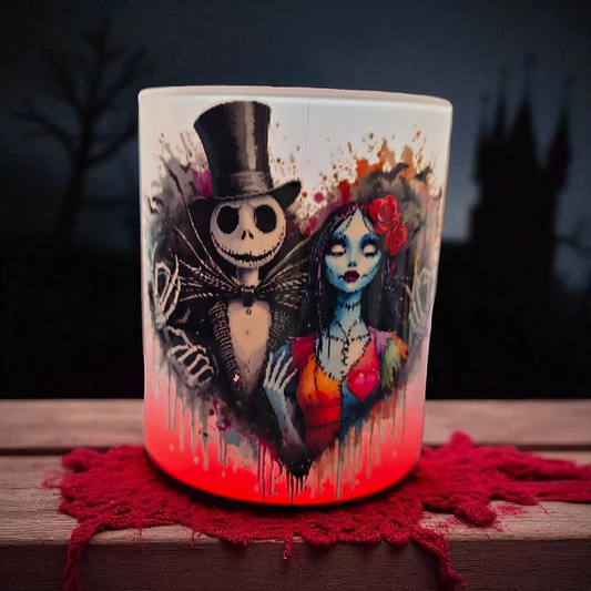 Jack & Sally Gothic Glass Mug - Nightmare Before Christmas Inspired Design 11oz