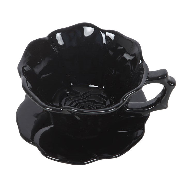 Black Rose Teacup and Saucer