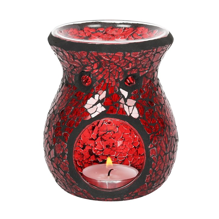 Small Red Crackle Glass Oil Burner & Wax Warmer