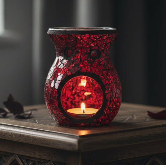 Small Red Crackle Glass Oil Burner & Wax Warmer