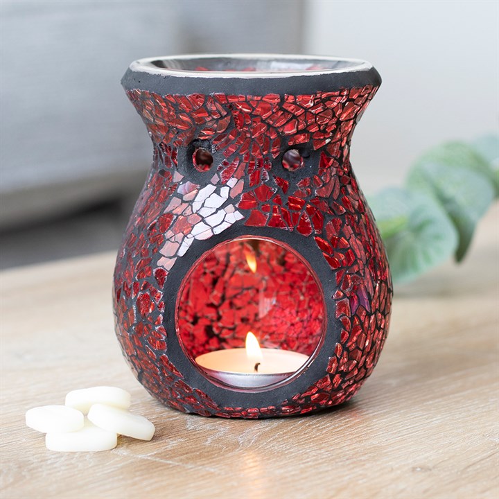 Small Red Crackle Glass Oil Burner & Wax Warmer