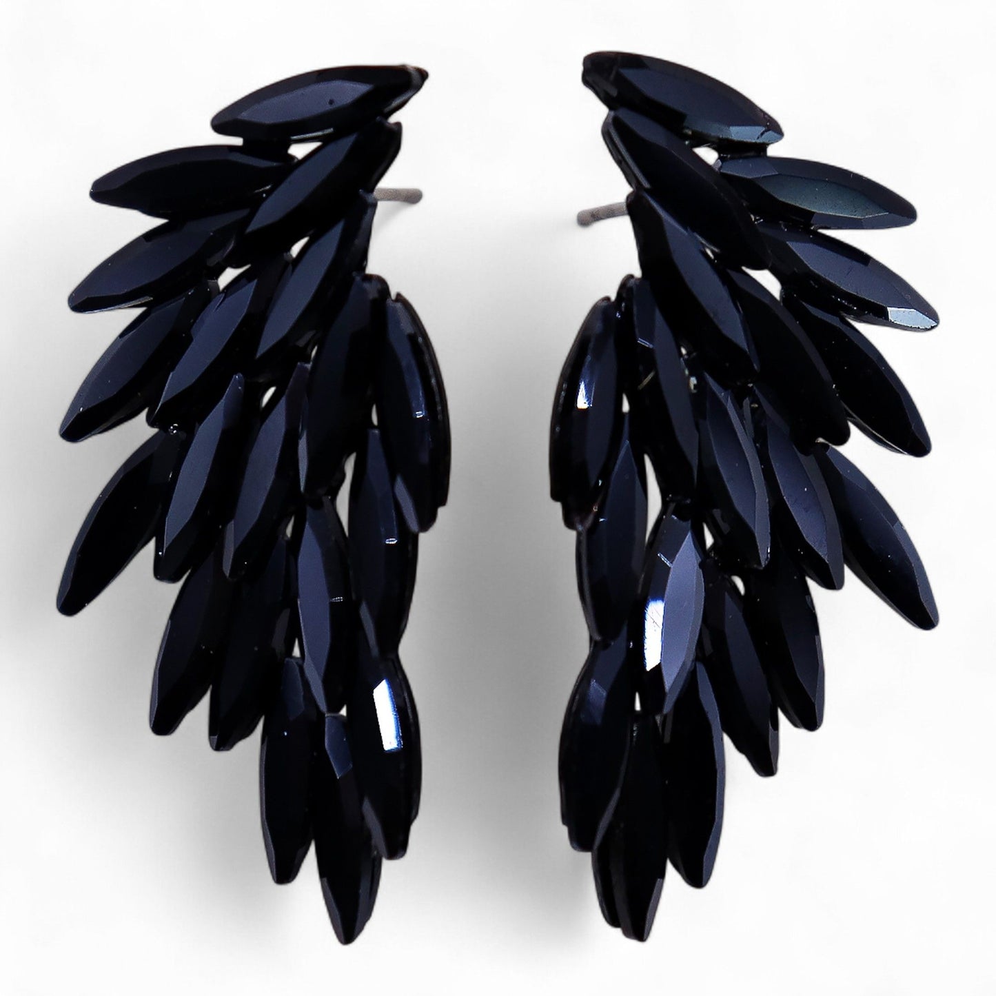 Jet Black Vintage Glass Angel Wings Earrings