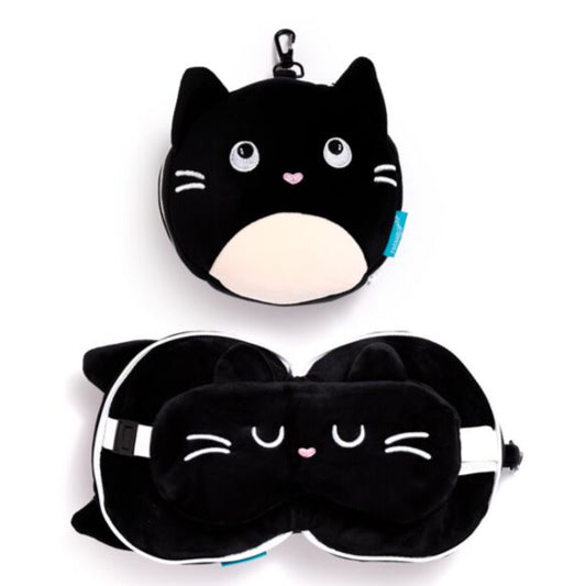 Feline Fine Black Cat Travel Pillow & Eye Mask - Relaxeazzz
