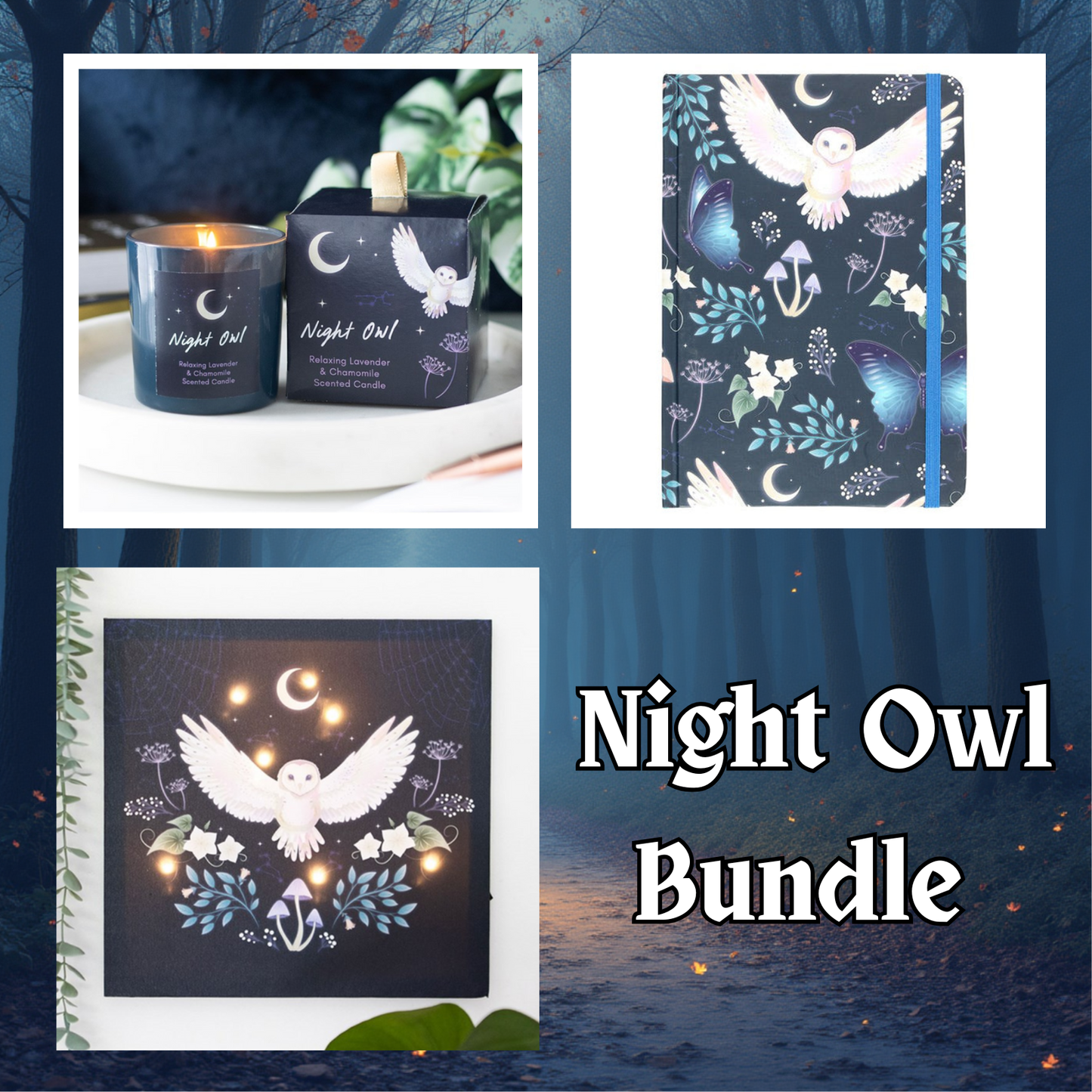 Night Owl Bundle - Candle, Notebook & Light Up Canvas