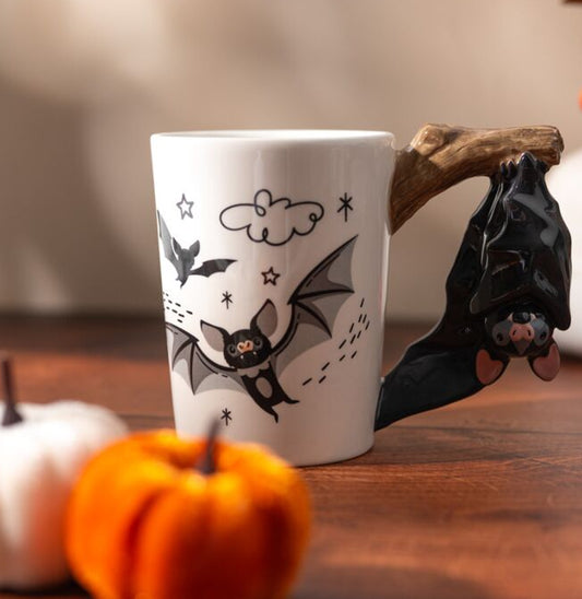 Bat Handle Ceramic Mug - Gothic Halloween Coffee Cup 400ml