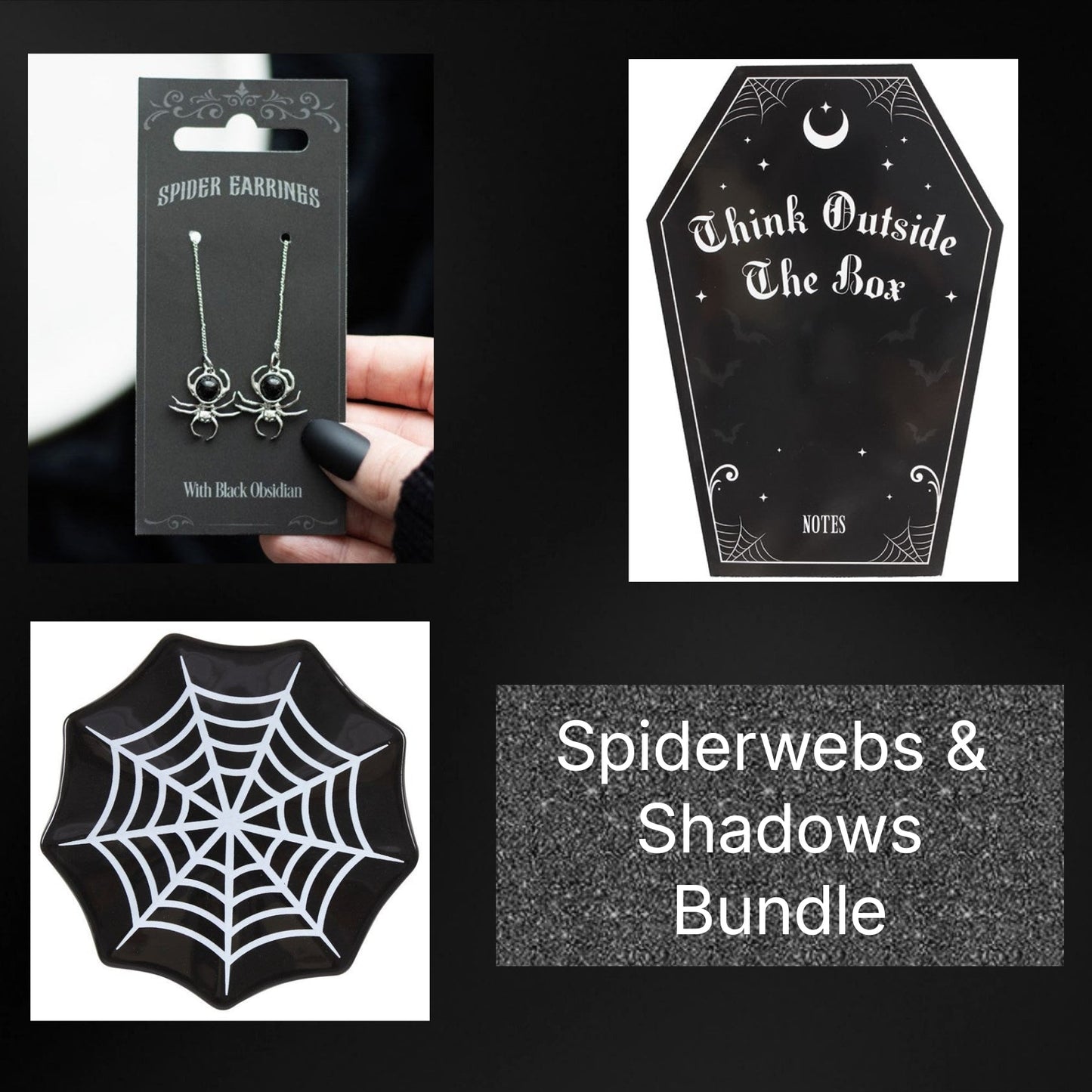 Spiderwebs & Shadows Bundle - Trinket Dish, Earrings & Notebook